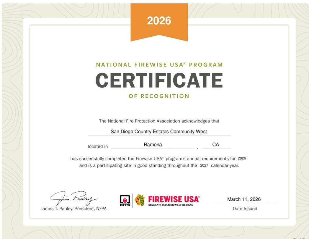 Firewise Certificate - Community West