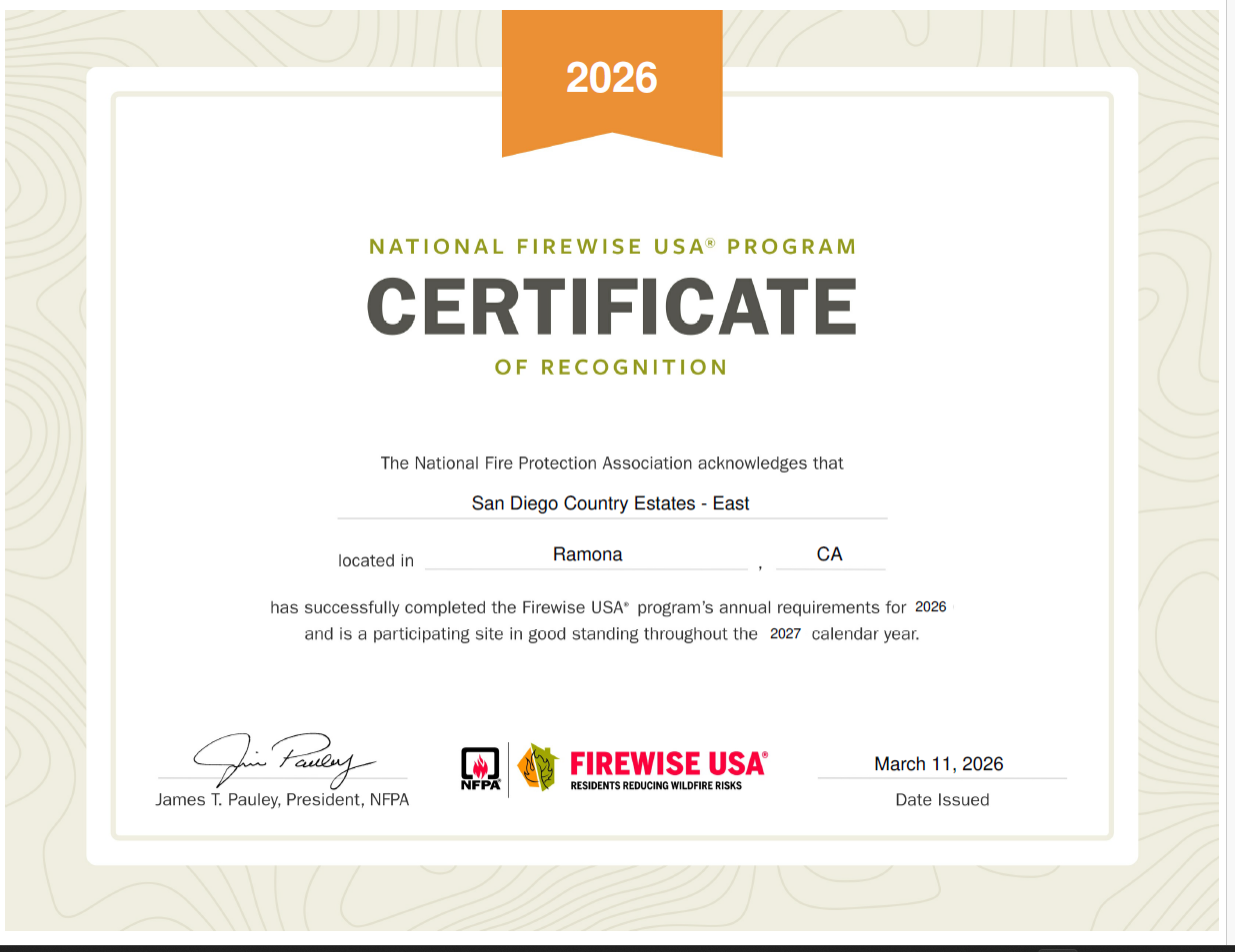 Firewise Certificate - East
